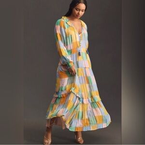 Anthropologie Marais Printed Chiffon Maxi Dress Size M